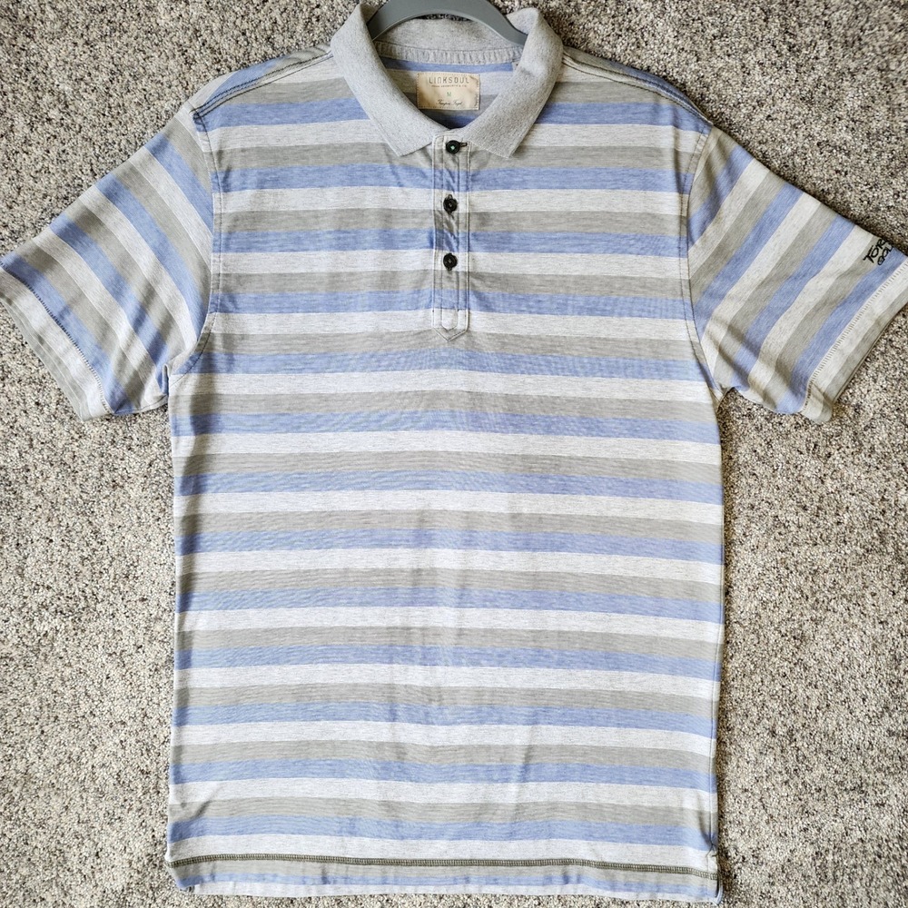 Linksoul Polo Shirt Mens Medium Striped Torreon Golf Club Luxury Cotton EUC